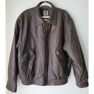 Vintage River Trader Brown Leather Bomber Jacket Men’s Large Oversized 90s